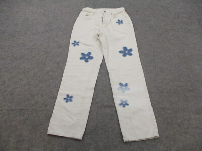 Pacsun Jeans Womens 26 White Denim Dad Flower Embroidered Button Fly 26x28 
