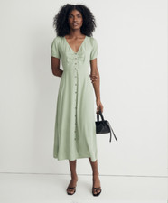 Madewell Leedra Button-Front Midi Dress Gatehouse Green Size 8 Style NK412