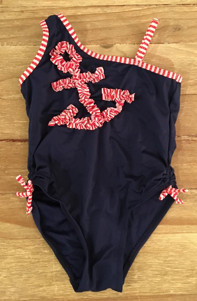 TRAJE DE BAÑO JANTZEN DE UNA PIEZA NIÑAS Talla 8 AZUL Ancla Náutica Acanalada Foto 2 de 4