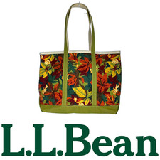 Vintage L.L. Bean Fall Foliage Boat and Tote Printed Canvas Tote Bag Made in USA