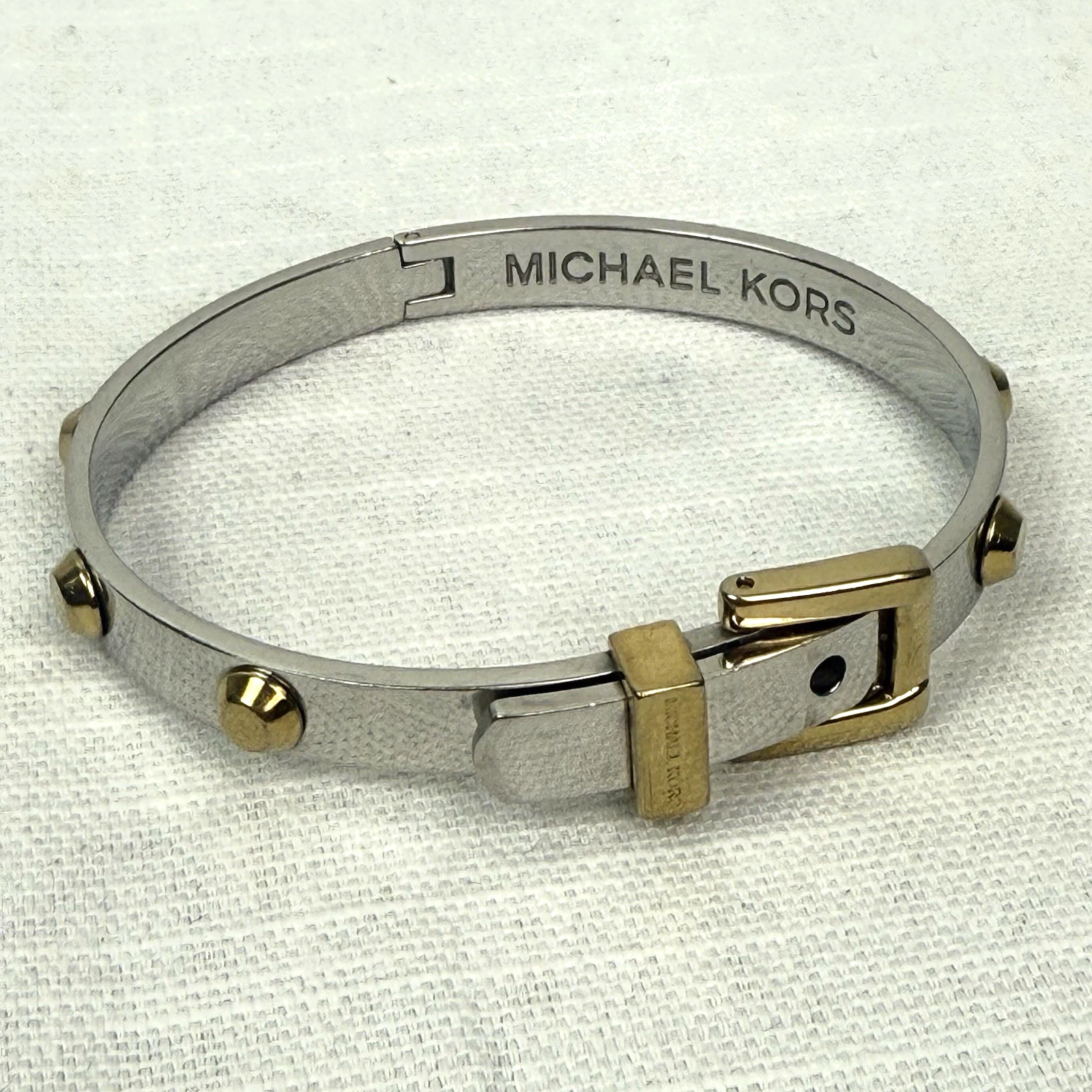 Bracciale Michael Kors Silvertone Cerniera Cintura Fibbia con Accenti Tono Oro