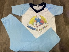 Vintage Smurf 2 Piece Pajama Set Smurfin On A Rainbow 6T
