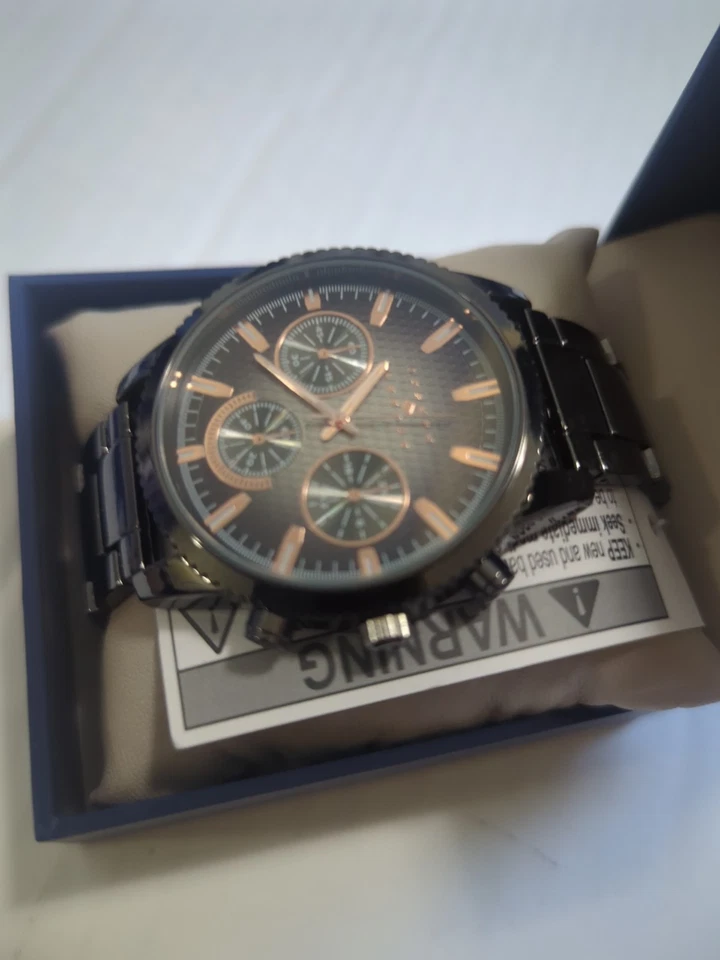 Nuevo Joseph Abboud Reloj Hombre Negro Acero Inoxidable 3 Subesferas No Funciona Caja Foto 4 de 4