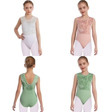 Kids Girls Leotard Dance Bodysuit Competition Jumpsuit Training Round Neck