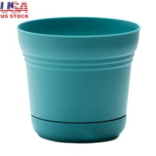 Durable round Resin Planter with Drainage Holes Matching Saucer Indoor Outdoor P