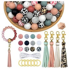 100Pcs Silicone Beads for Keychain Making,15mm Rubber Beads Kit for5830