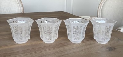 Art Deco Frosted Glass Lamp Shades - Set of 4 - Slight Glow Hexagon - 2  Fitter