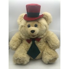 Dan Dee Bear Plush 16" Beige Red Green Hat Tie Stuffed Animal Christmas Decor
