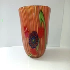 Vintage Murano Millefiori Art Glass Vase 9.25" x 5.5" Heavy Multicolor Flower