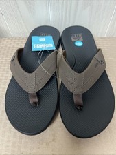 NEW REEF SANDALS Men's Sz 12 Brown Black Comfort Cushion Vegan Leather CJ7808