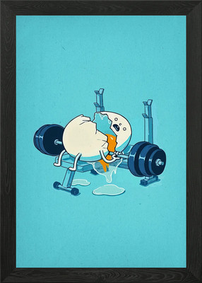 Gerahmtes Wandbild Cracked Egg Bankdrücken Cartoon Poster Leinwanddruck Bild