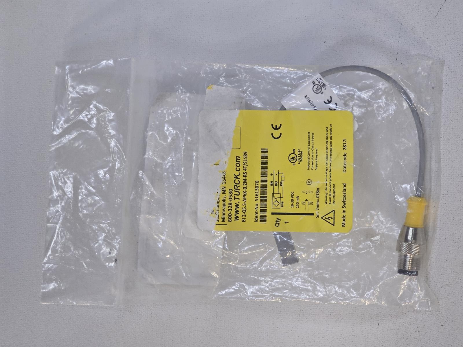 Turck BI 2-Q5.5-AP6X-0.2M-RS 4T/S1589 Inductive Prox 2mm Sensing Distance Flush