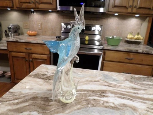 RARE MINT Formia Murano Parrot Cockatoo Blue Sculpture Vintage Glass 14.5" tall