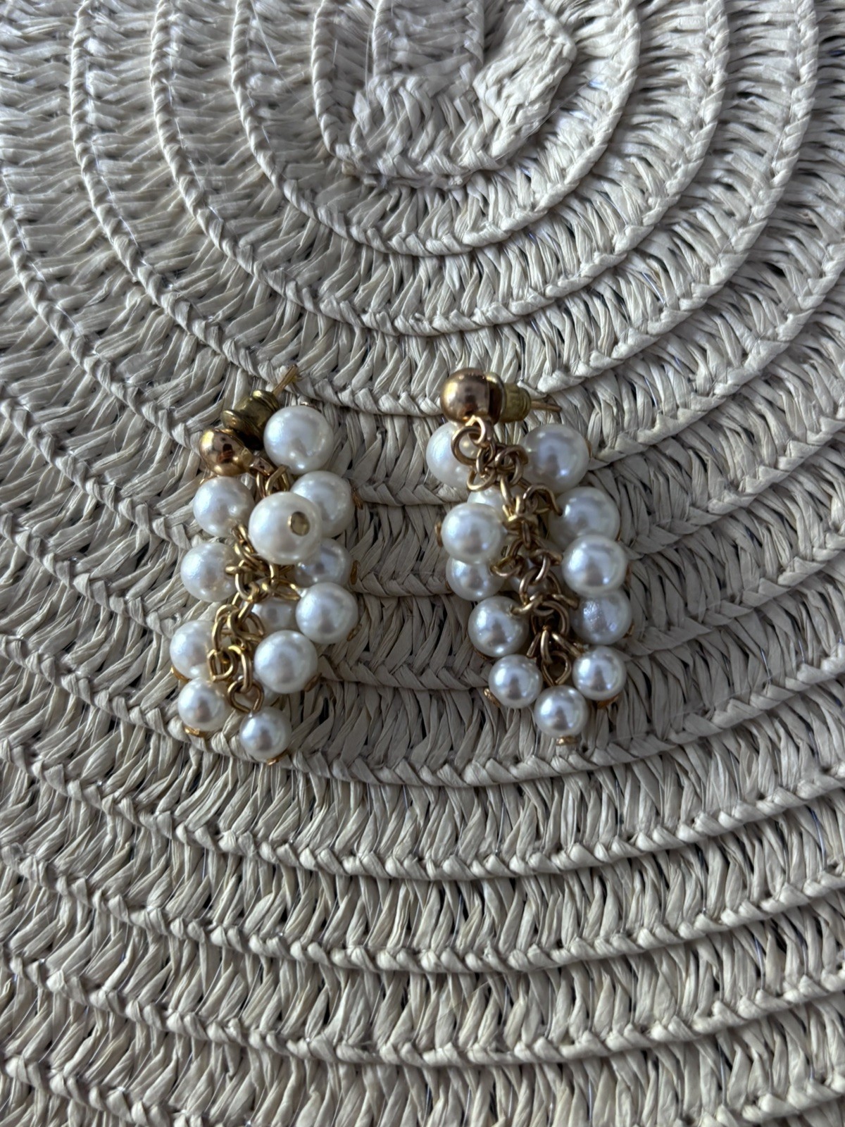 Faux Pearl Grape Cluster Earrings, Gold Tone, 2