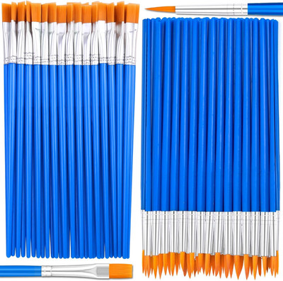 Small Paint Brushes Bulk,  50 Pcs Flat Tip Paint Brushes with round Acrylic Pain