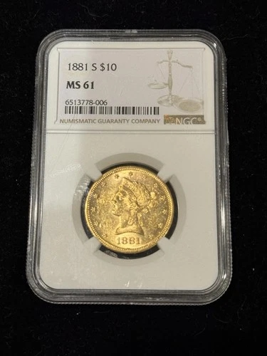 1881 S  $10 GOLD Liberty  (AGW 0.4838) NGC MS61