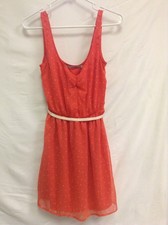 Zara Trf  Women’s Coral Sleeveless Dress size M Belted Fit & Flare Sheer Overlay