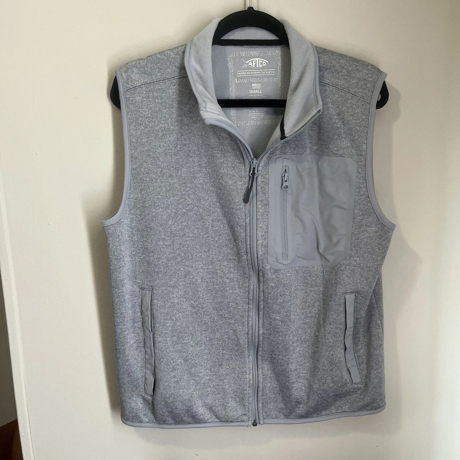 Aftco Vest Mens Small Gray Full Zip Performance Fleece Fishing Outdoor Adult