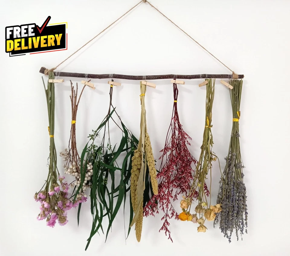 Estante para flores secas flores secas colgante en la pared granja decoración de pared estante para hierbas secas Foto 4 de 4