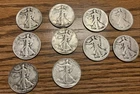 Lot 10x Circulated U.S Liberty Walking 90% Silver Half Dollar Coins, yrs below
