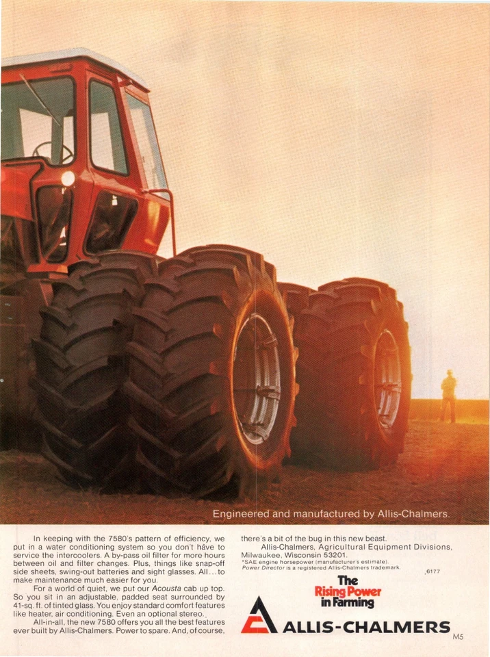 Allis-Chambers AC 7580 1976 tractor Blue Bug Beetle vintage años 70 anuncio impreso en 2 páginas Foto 3 de 3