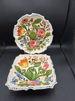 J.W. Co. Nove Flower Vintage 1930s Nove Rose Pattern Bowl And 10'' Plate Italy