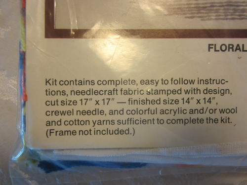 1974 Family Circle Crewel Kit 14" x 14" Picture or Pillow Top Floral Vase D304 - Picture 3 of 3