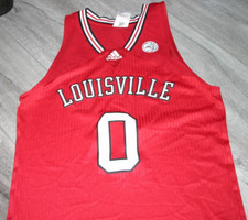 Louisville Cardinals Basketball Game Used Throwback Red Jersey L + 2 #0
