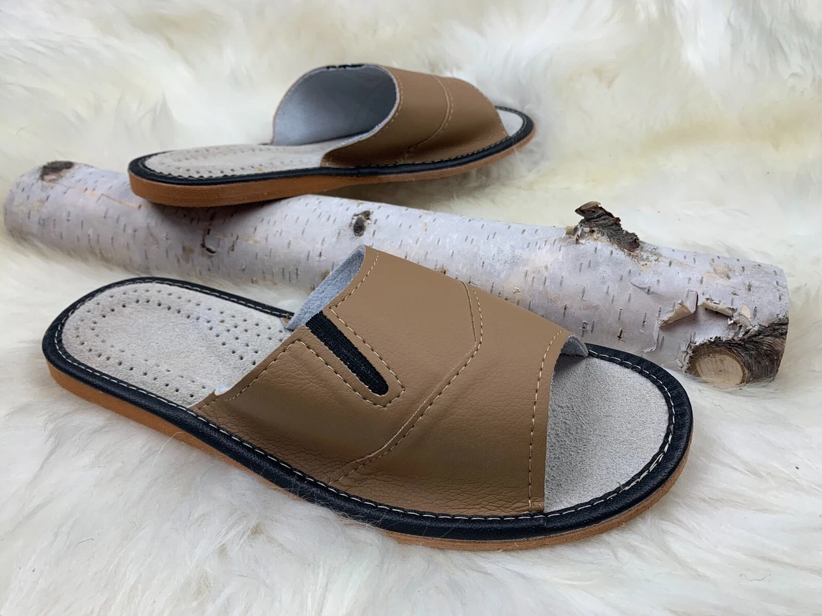 Natural Leather Men Slippers Open Toe US 8 US 9 US 10 US 11 US 12