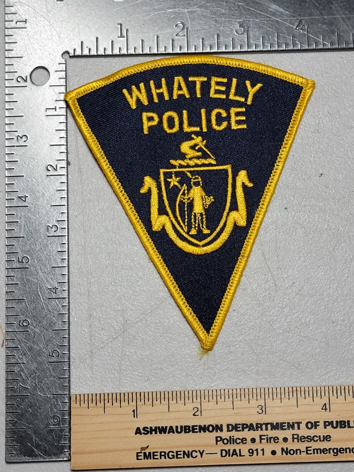 Bin1 B18 Police patch patches Massachusetts Whately pie shape eBay