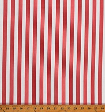 Cotton Red White Stripes Striped Beach Time Red Fabric Print by Yard D151.08