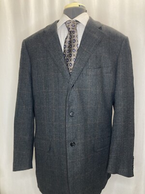 Corneliani Mens 44R Blazer Tweed Gray Check Wool 2XL 48'' Sport Coat Suit Jacket