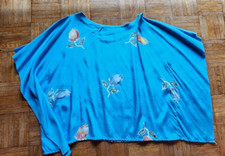 Floral blue Batik Hand Painted Kaftan Poncho Hippy Women Blouse Top one size
