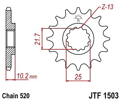 Piñón delantero JT acero CS 12-520 para Kawasaki Mojave 250 KSF250A A1-A18 1987-04 Foto 2 de 3
