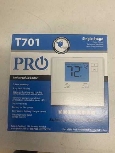 Pro1 IAQ T701 Digital Non-Programmable Thermostat (1H/1C) New In Box – IBBY