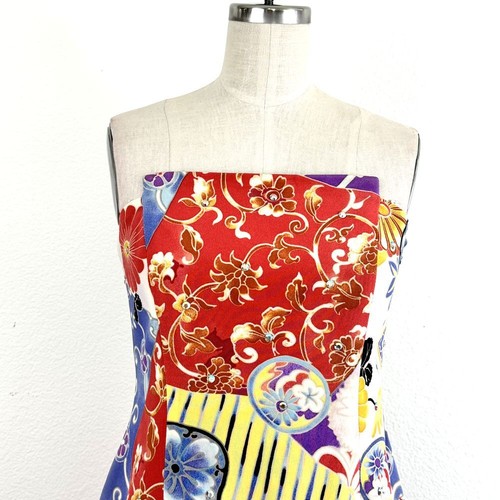 DAVID MEISTER VTG Origami Dress 4 Silk Strapless Floral Crystals Fairy Whimigoth - Picture 3 of 11