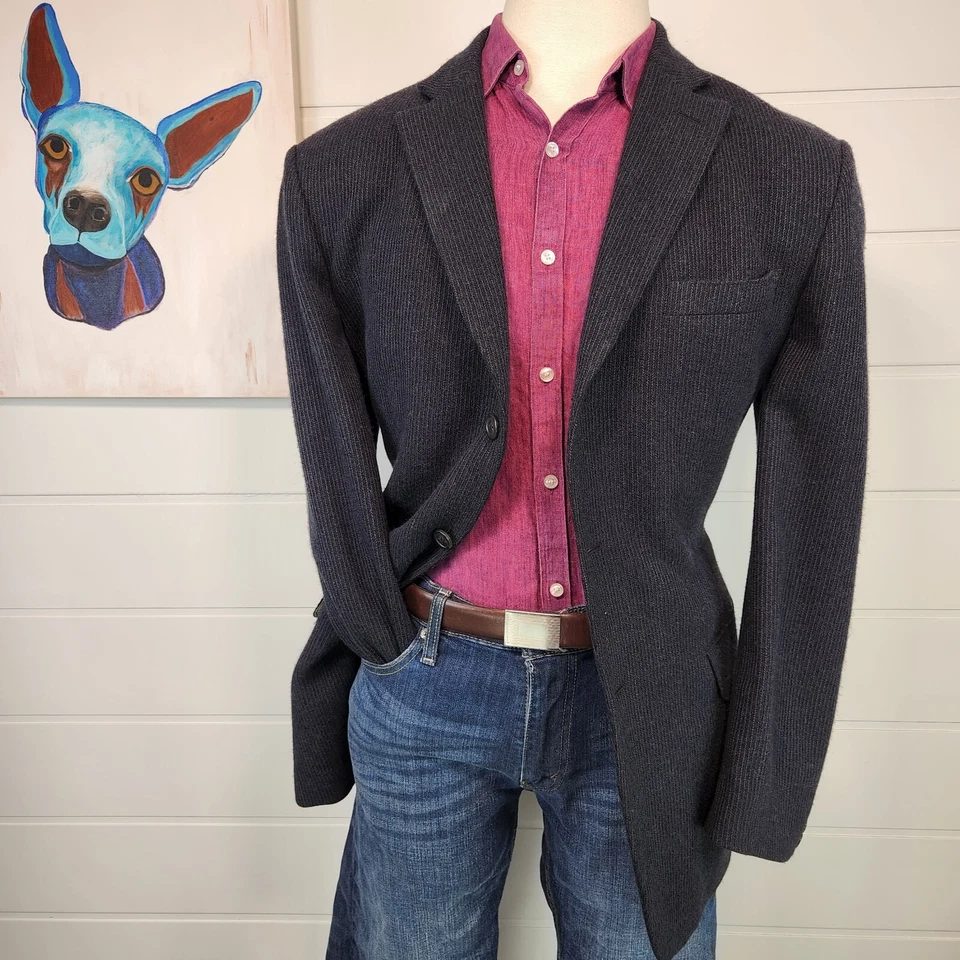 Blazer de tres botones Ibiza para hombre azul texturizado lana cachemir abrigo deportivo talla 44L Foto 2 de 4