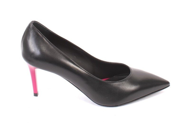 Isabelle 70564 Black Leather Stiletto Heels Pointy Toe Pumps 37