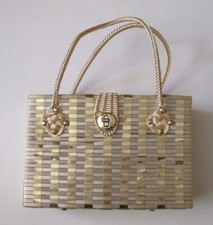 Vintage Wicker Gold and Ivory Basket Weave Handbag