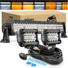 Nilight 22Inch 480W LED Light Bar 2PCS 4Inch 60W Light Pods Amber White Strobe