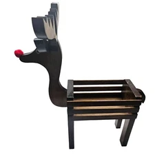 Wooden Reindeer Planter Decor Basket Display With Red Nose Handmade