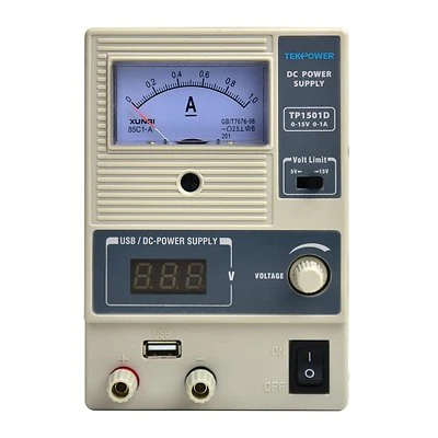 Tekpower TP1501D Adjustable DC Power Supply 15V @ 1A with USB port 5.2V