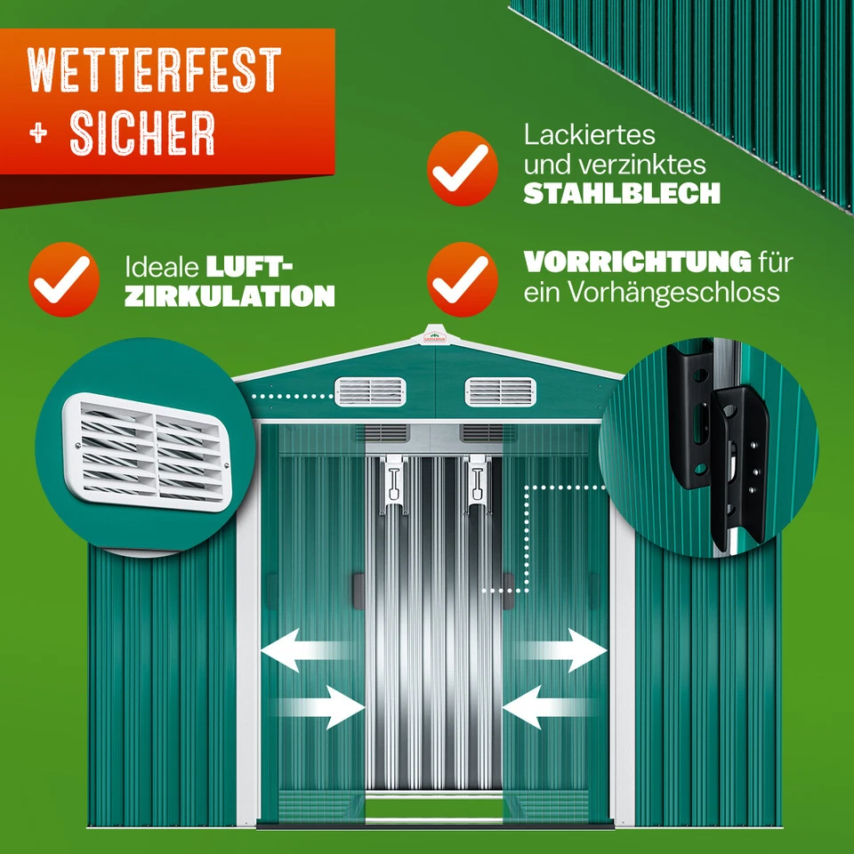 XXL Gerätehaus Geräteschuppen 5m² Metall Gartenhaus Schiebetür 9m³ Gardebruk - Bild 4 von 4