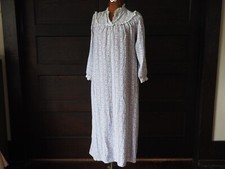 VTG Lanz Blue Stripe Calico Eyelet Lace Flannel Nightgown Winter Prairie Sz M