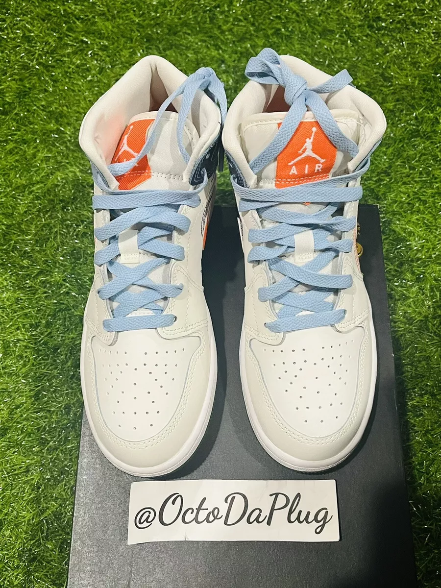 Nike Air Jordan 1 Mid SE Stitch Sail White GS Multi Size Shoes