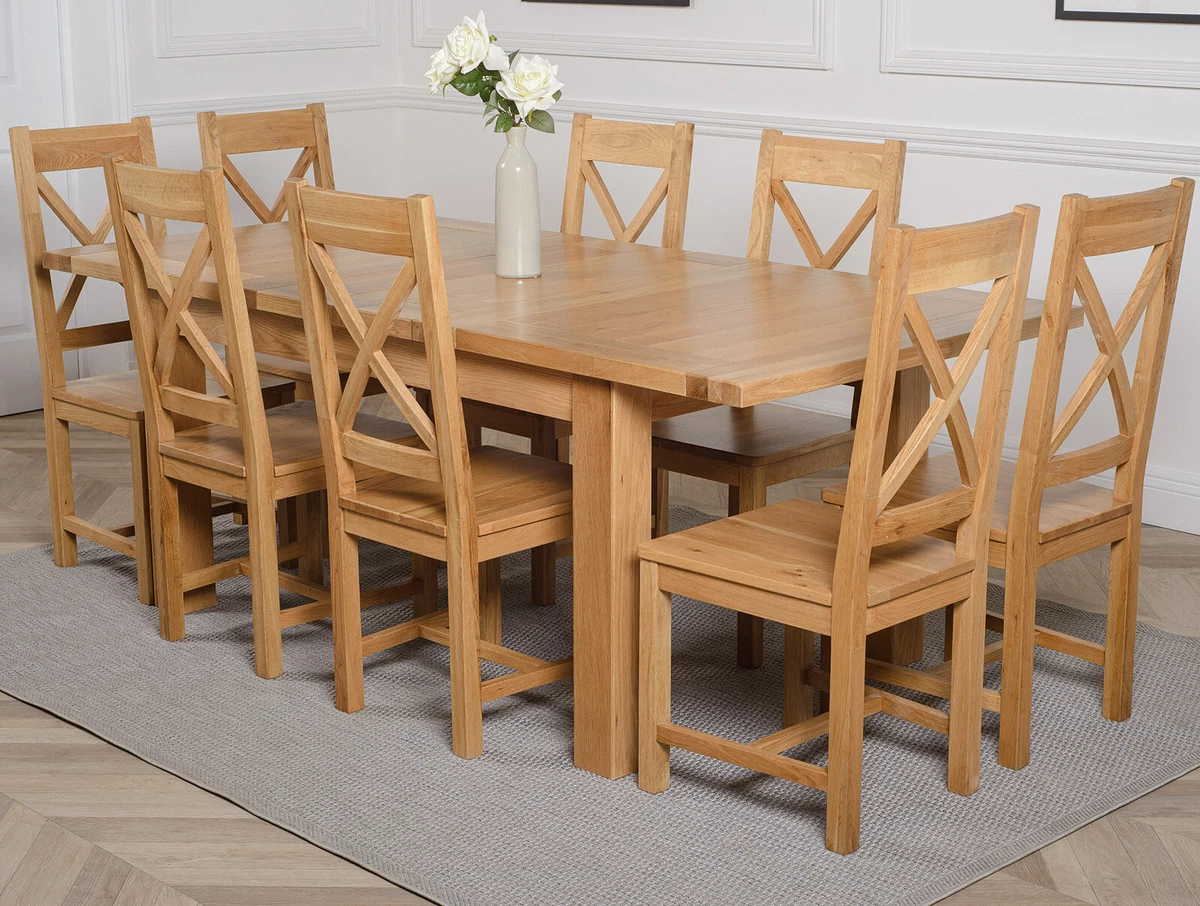 Seattle 150 210cm Extendable Oak Dining Table w 4 6 or 8 Berkeley Oak Chairs