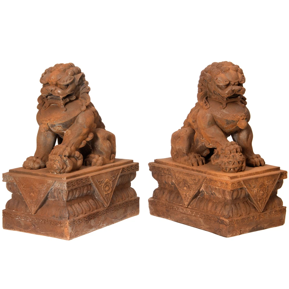 Estatuas de pátina oxidada Foo Dog de 18" (juego de dos) Foto 2 de 4