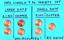 1982  all 7 varieties! LG/SM + ZC/COP  LINCOLN CENTS ~ CHOICE UNCIRC  x 2 SETS !