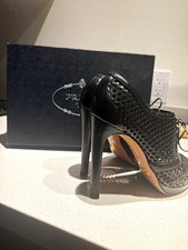 PRADA Womens Black Leather Lace-Up Open Toe P...