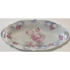Vintage Ceramic Relish Dish Bavaria Germany Flower Floral White Pink Blue Green